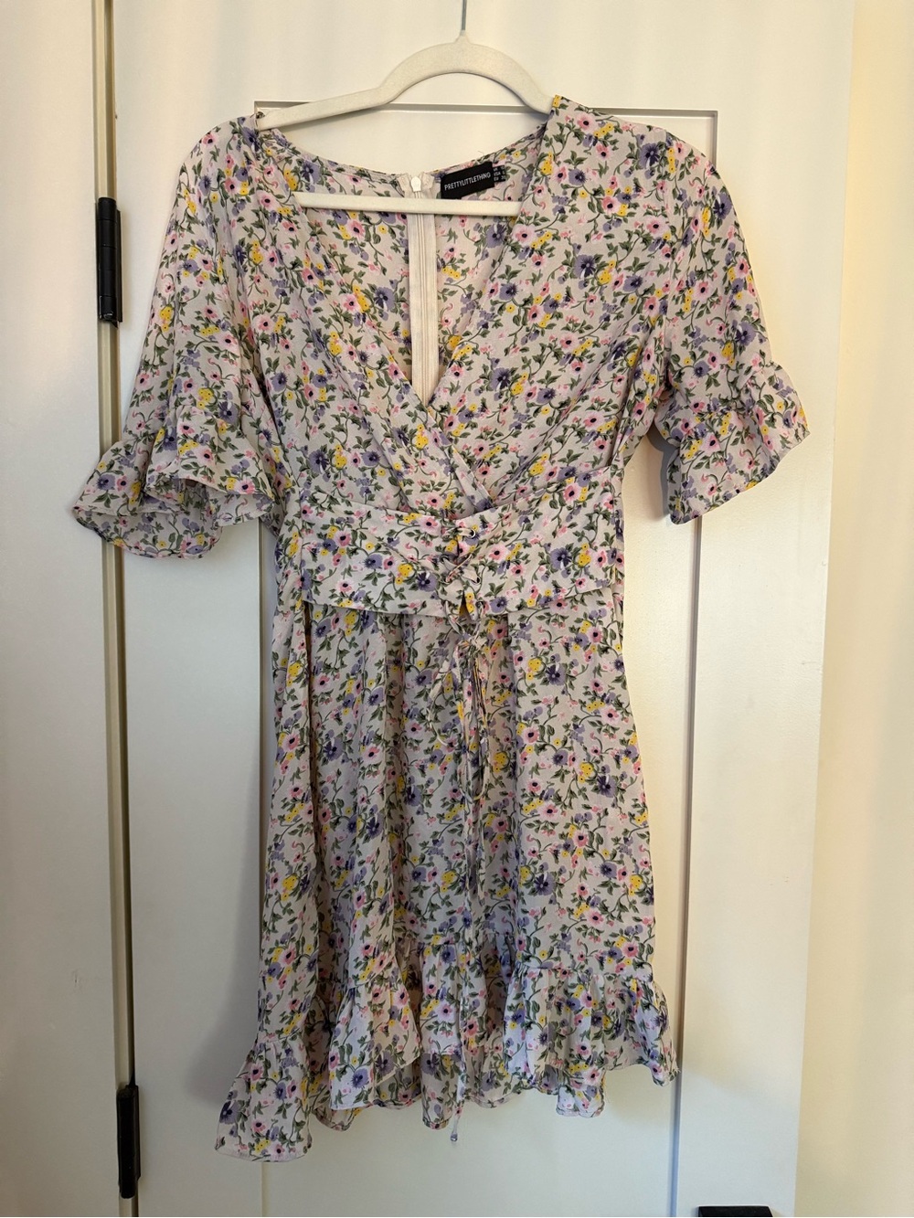 PrettyLittleThing Pastel Floral Wrap Dress with Tie Waist